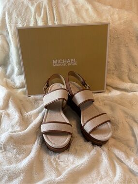 Michael Kors Gillian Mid Wedge Canvas Platform Sandals